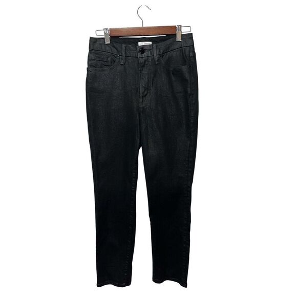 Good American Good Classic Coated Black Straight Leg Jeans Size 6/28 Stretch - Picture 3 of 11